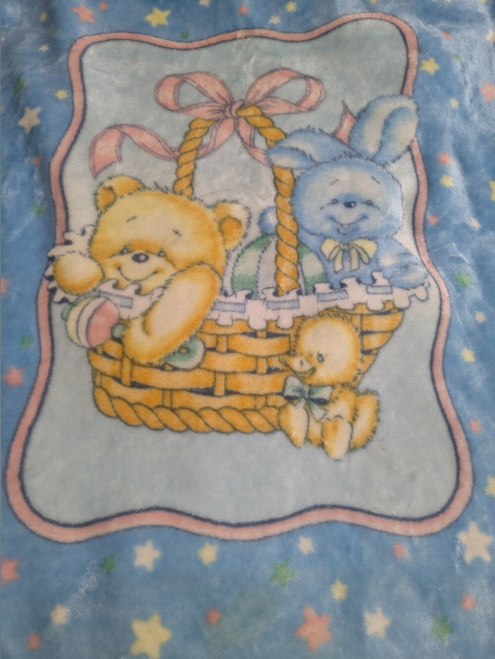 Dralon Mink Baby Blanket Vintage Throw, Bunny, Bear, Duckie , Basket